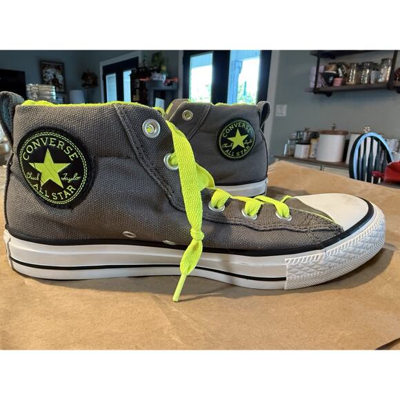 Mens‎ Converse All Stars sz 7 grey neon green 3/4 Top  Chucks sneakers skater - Picture 4 of 13